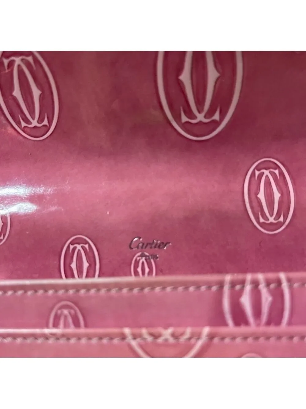 CARTIER MUST DE CARTIER HAPPY BIRTHDAY PINK PATENT LEATHER WALLET AUTHENTIC